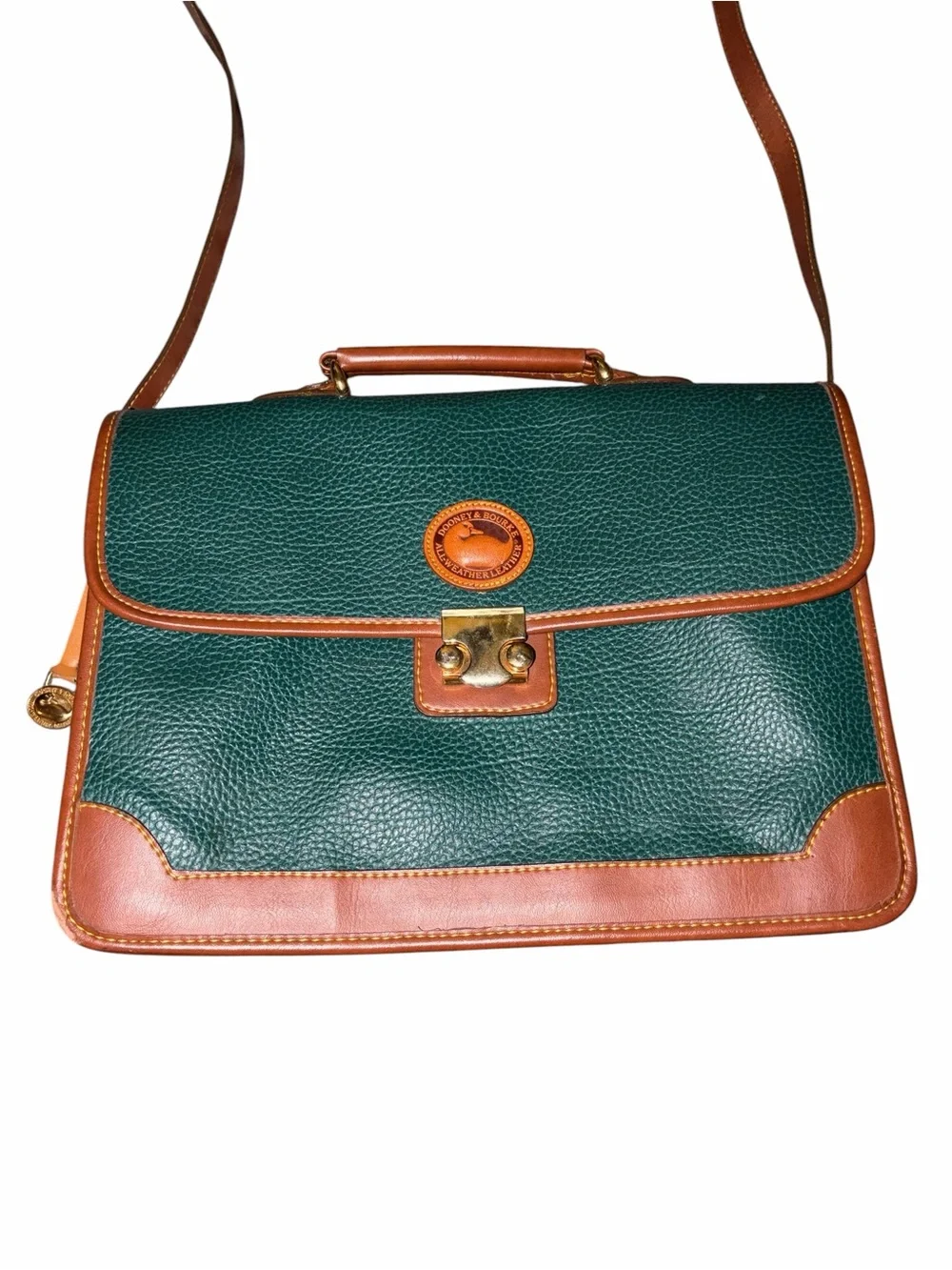 Vintage Dooney & Bourke All Weather Leather Emerald Green Leather Messenger Bag